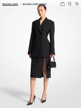 Michael Kors Collection Wool Blend Gabardine Double-Breasted Carved Blazer